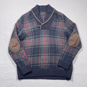 MASSIMO DUTTI Sweater Elbow Pads XL Plaid Wool‎ Cashmere Cowl Neck Blue